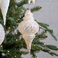 10" White Iridescent Finial With Clear Bead Details