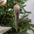 11" Champagne & White Drop Ornament With Glitter & Sequins