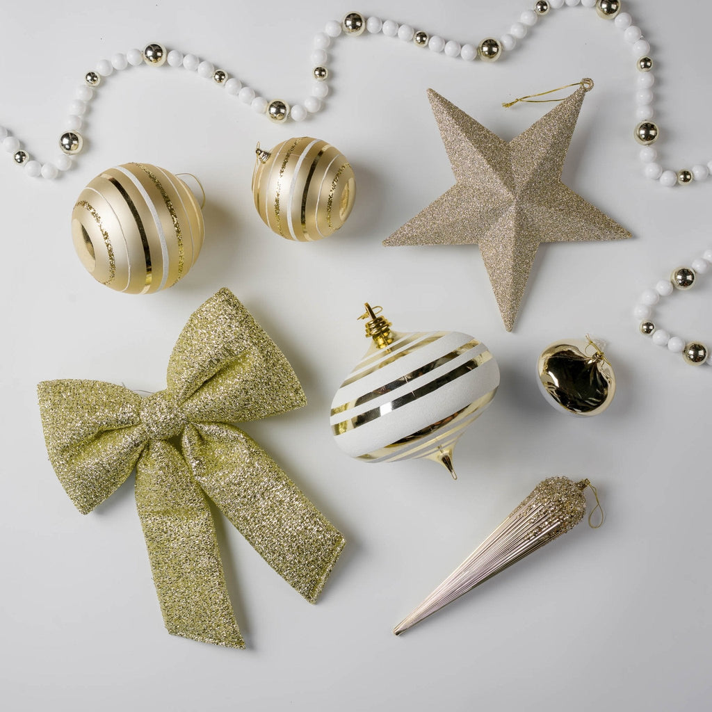 11" Champagne & White Drop Ornament With Glitter & Sequins