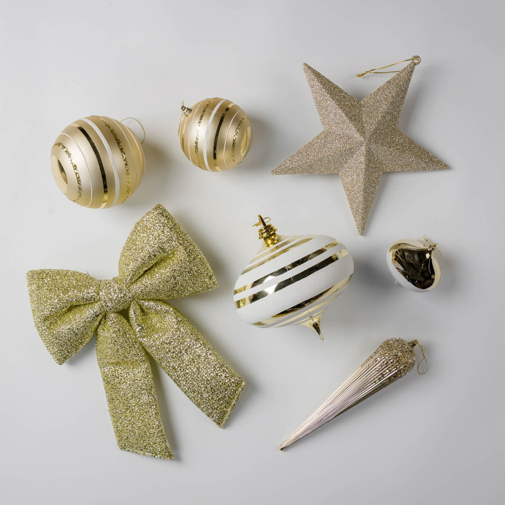 11" Champagne & White Drop Ornament With Glitter & Sequins