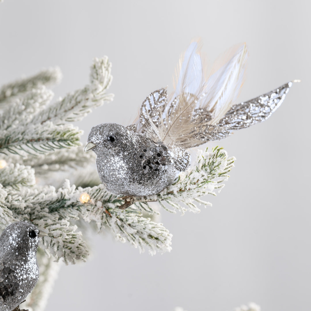 Silver Glitter Small Bird Clip-On Ornament