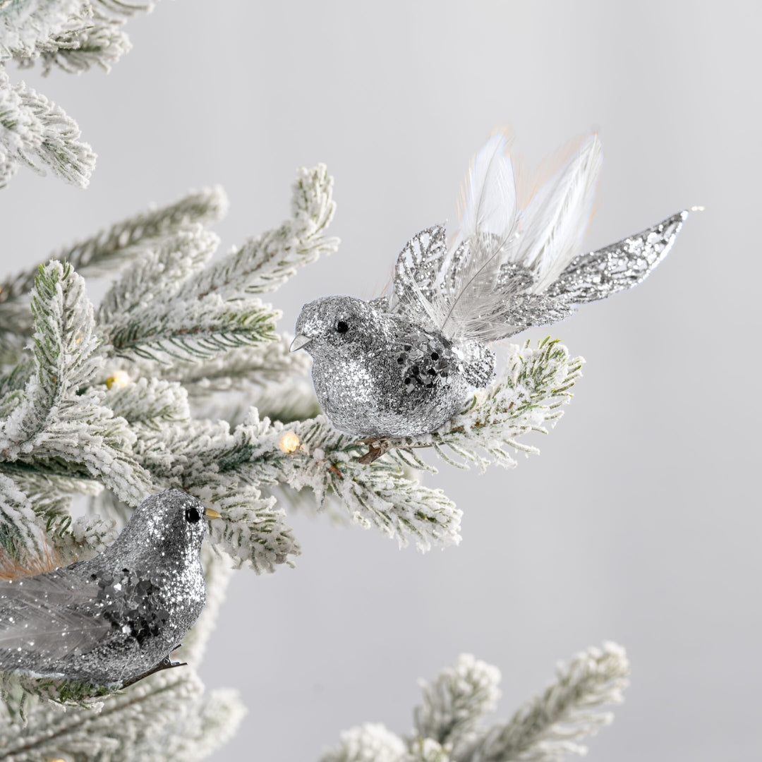 Silver Glitter Small Bird Clip-On Ornament