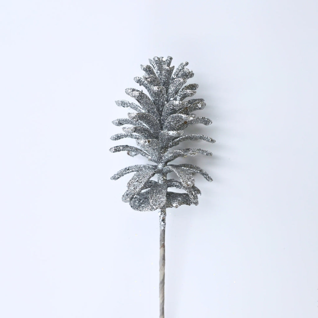 Silver Pinecone Pick with Glitter