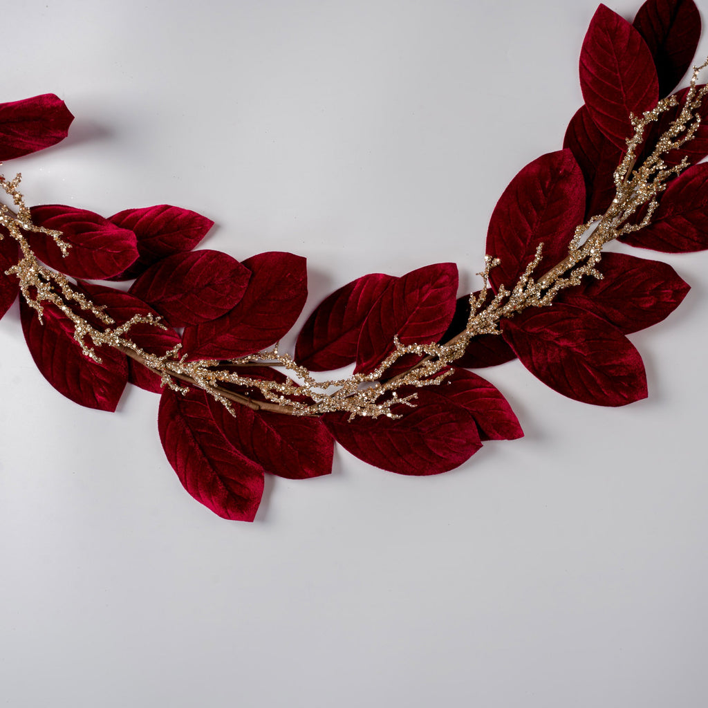 Burgundy Velvet Magnolia Garland with Champagne Detail