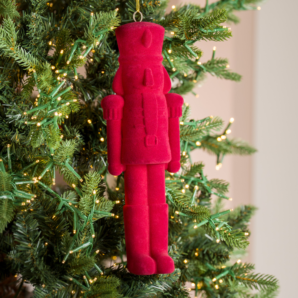 Burgundy Flocked Nutcracker Ornament 12-Inch