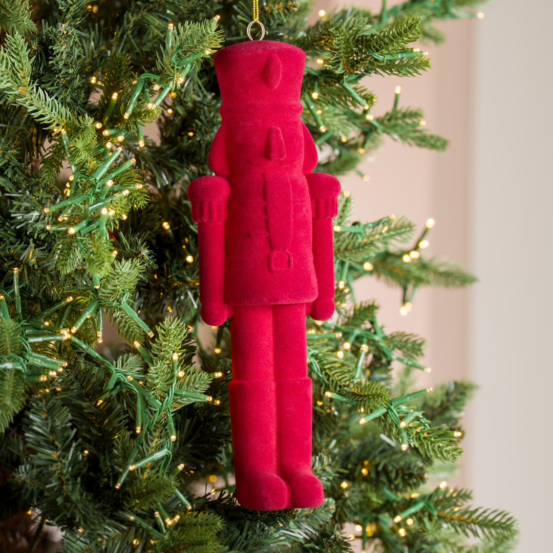 Burgundy Flocked Nutcracker Ornament 12-Inch