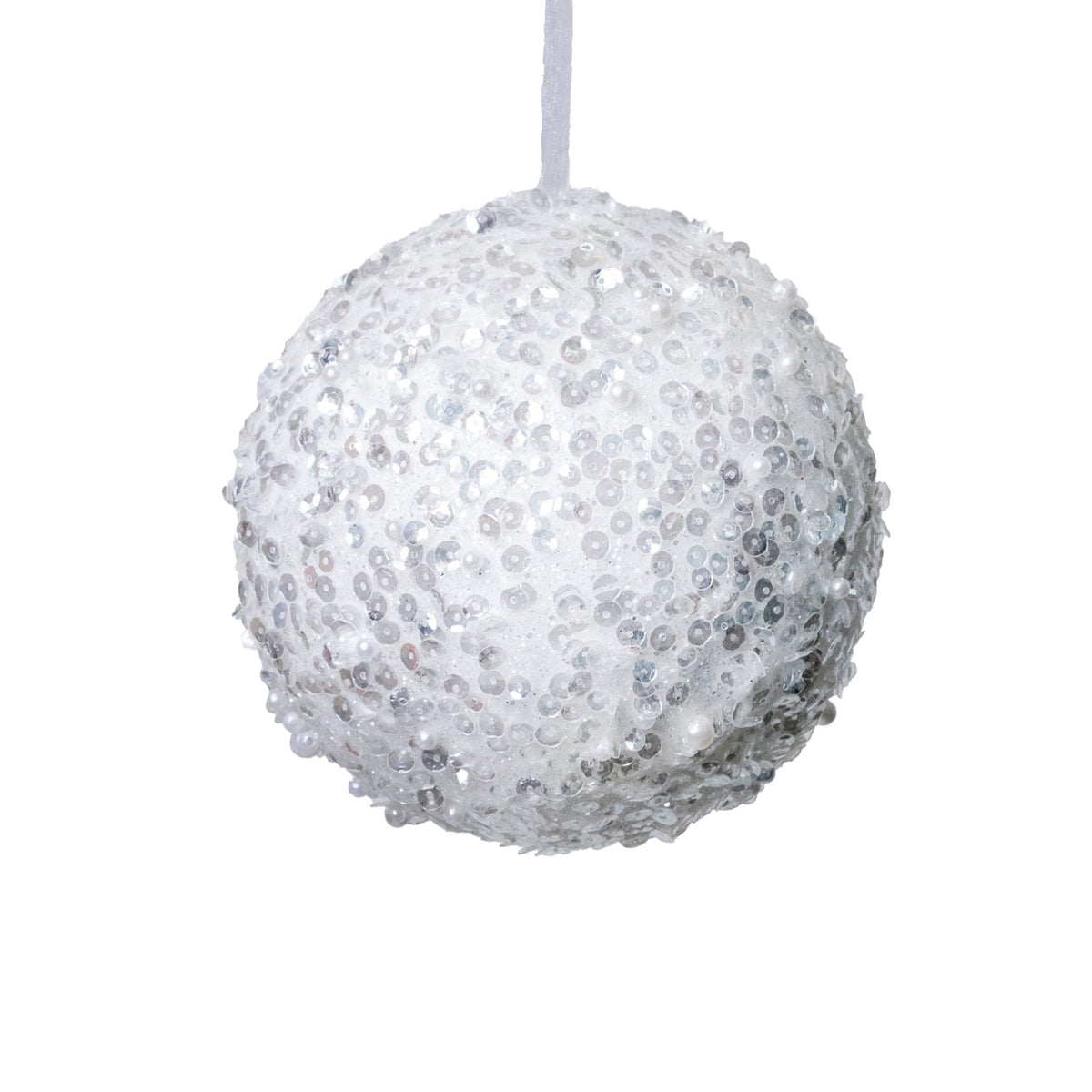 5"  White Sequin Ball Ornament