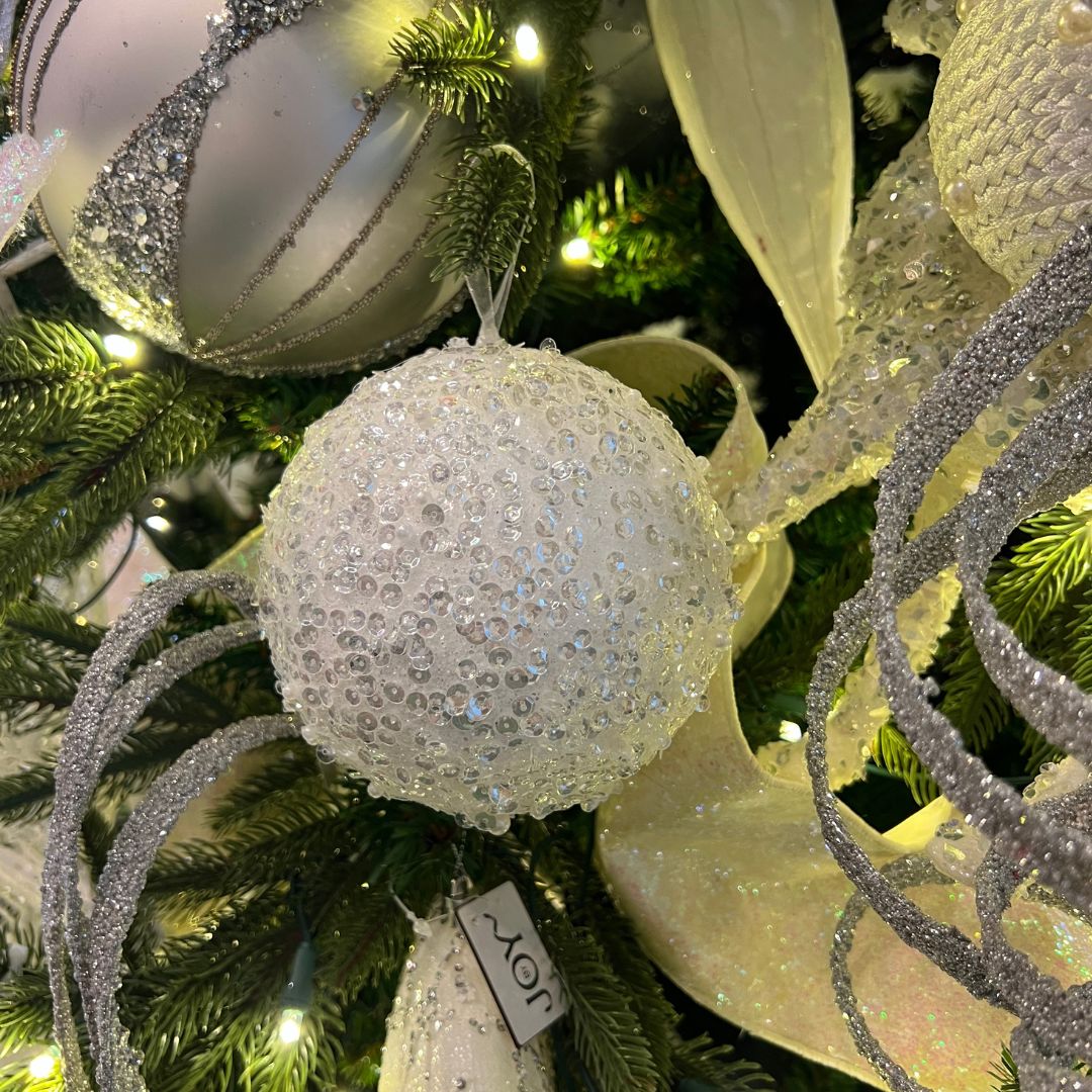 5"  White Sequin Ball Ornament