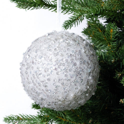 5"  White Sequin Ball Ornament