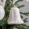 7" White Iridescent Bell Ornament With Clear Bead Details