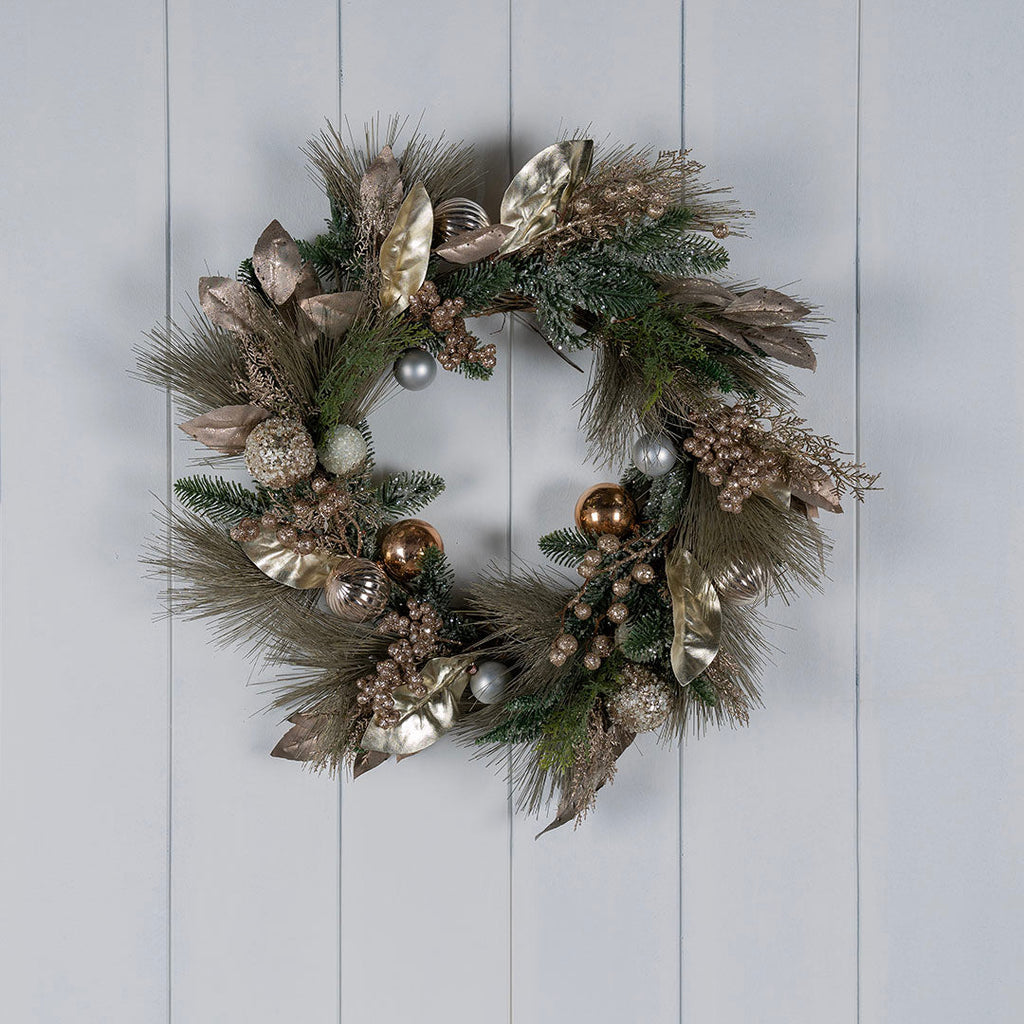 Champagne Pine Wreath with Ornaments