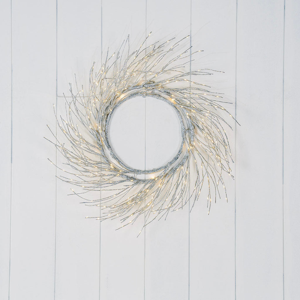 Silver LED Light Wreath