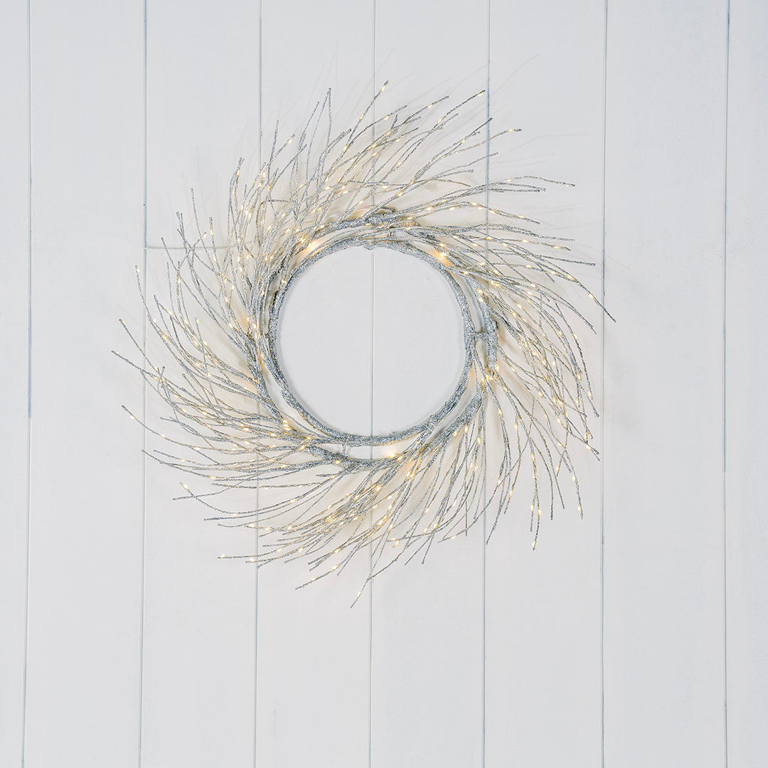 Silver LED Light Wreath