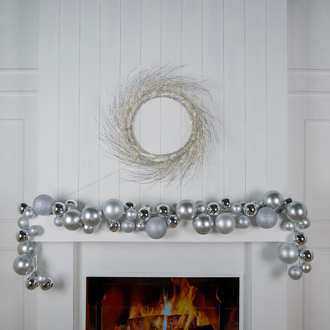 Silver LED Light Wreath