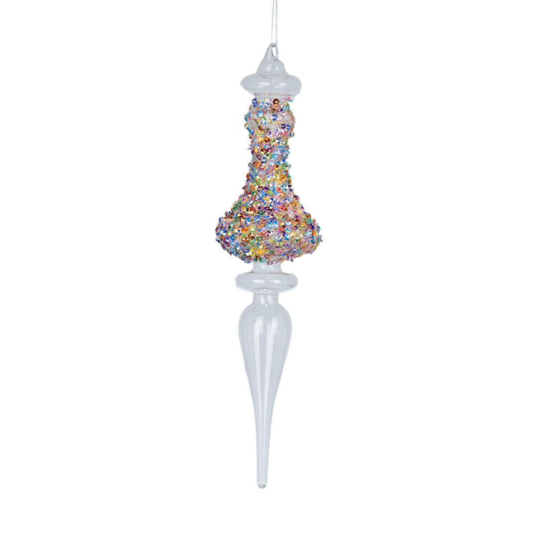 Clear Finial Ornament with Multicolor Beads