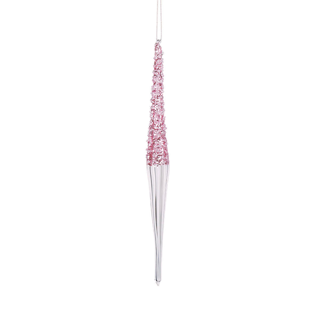Clear Crystal Finial Ornament with Pink Glitter