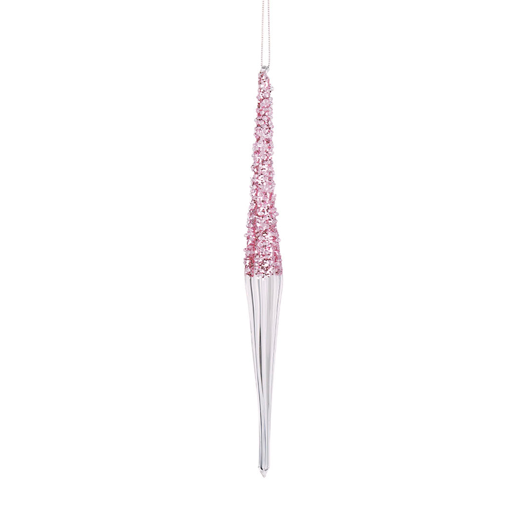 Clear Crystal Finial Ornament with Pink Glitter