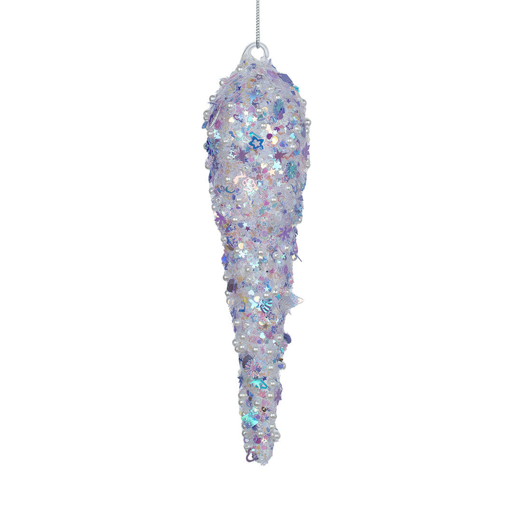 Iridescent Purple Festive Icicle Ornament with Iridescent Sequins