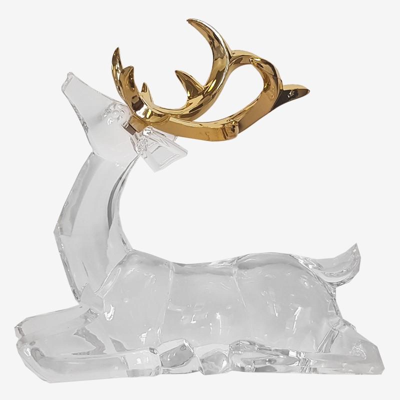 Acrylic Sitting Reindeer with Metallic Gold Horn