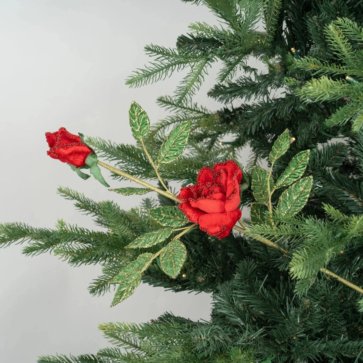 Antique Rose Festive Tree Pick With Rosebud
