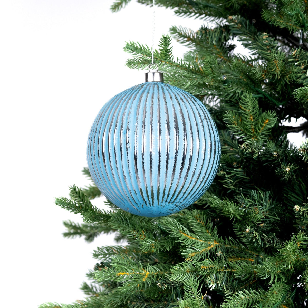 Baby Blue Porcelain Ribbed Ball Ornament