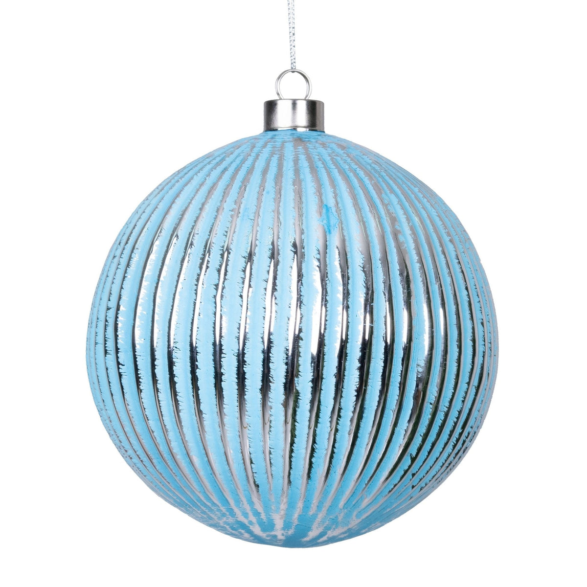 Baby Blue Porcelain Ribbed Ball Ornament