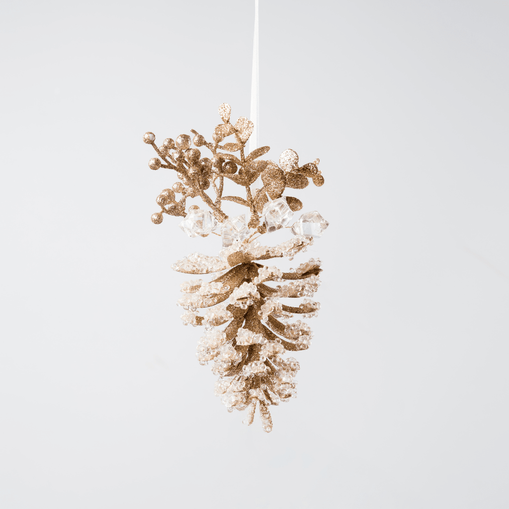 Beaded Frosted Pinecone 5" Ornament