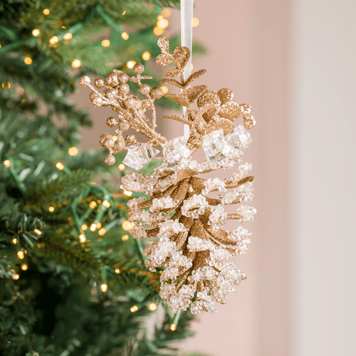 Beaded Frosted Pinecone 5" Ornament