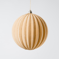 Beige Flocked Ball with Gold Glitter Stripes 6"
