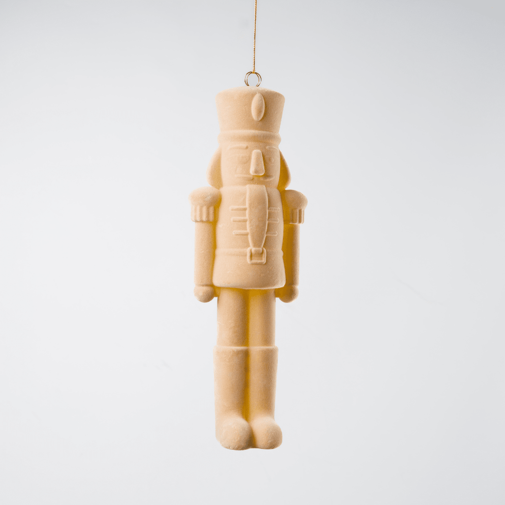Beige Flocked Nutcracker Ornament 12-Inch