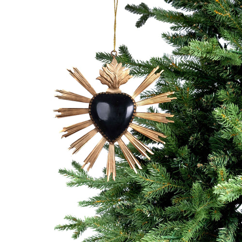 Black & Gold Hang hammered heart Ornament