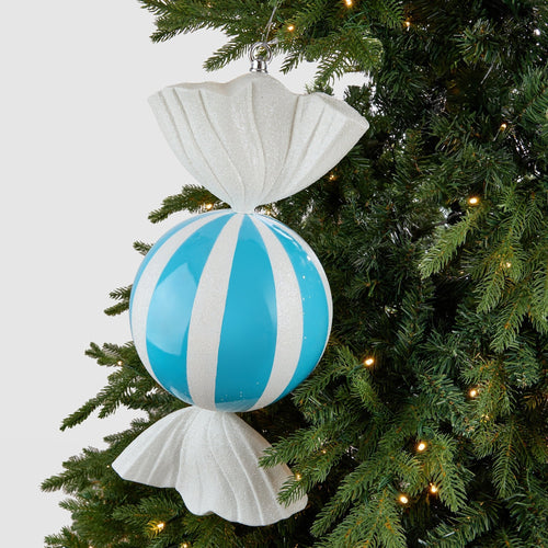 Blue Candy Ornament With White Stripes