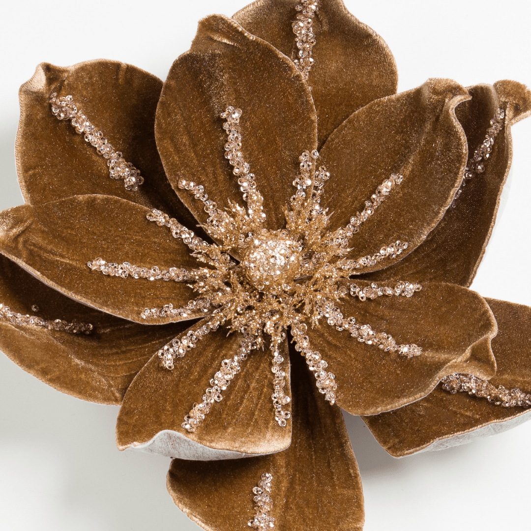 Brown Velvet Flower Pick with Champagne Detail