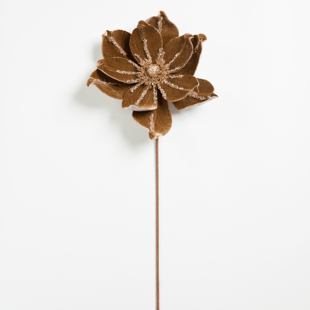 Brown Velvet Flower Pick with Champagne Detail