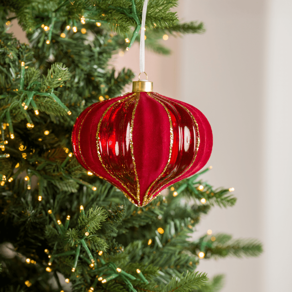 Burgundy & Champagne Onion Glass Ornament with Glitter