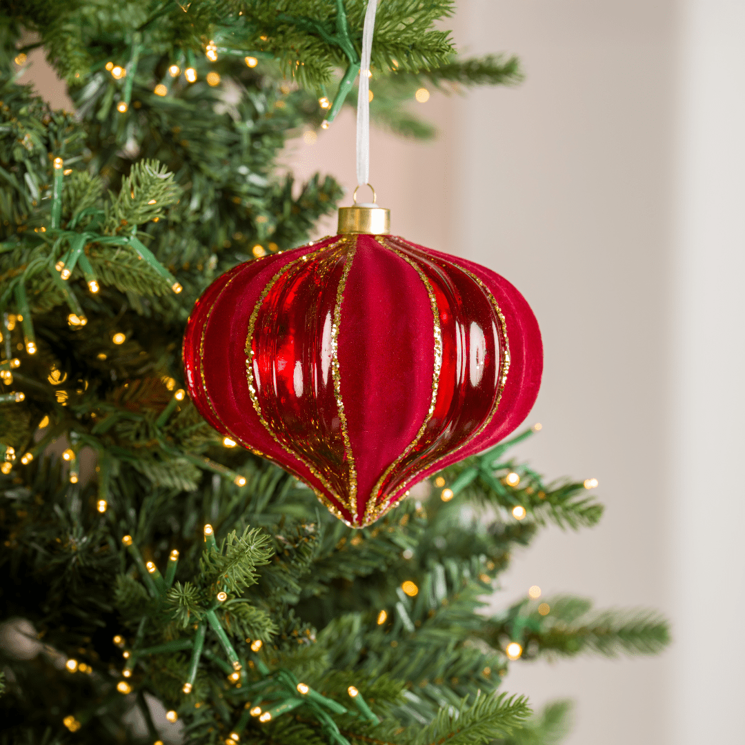 Burgundy & Champagne Onion Glass Ornament with Glitter