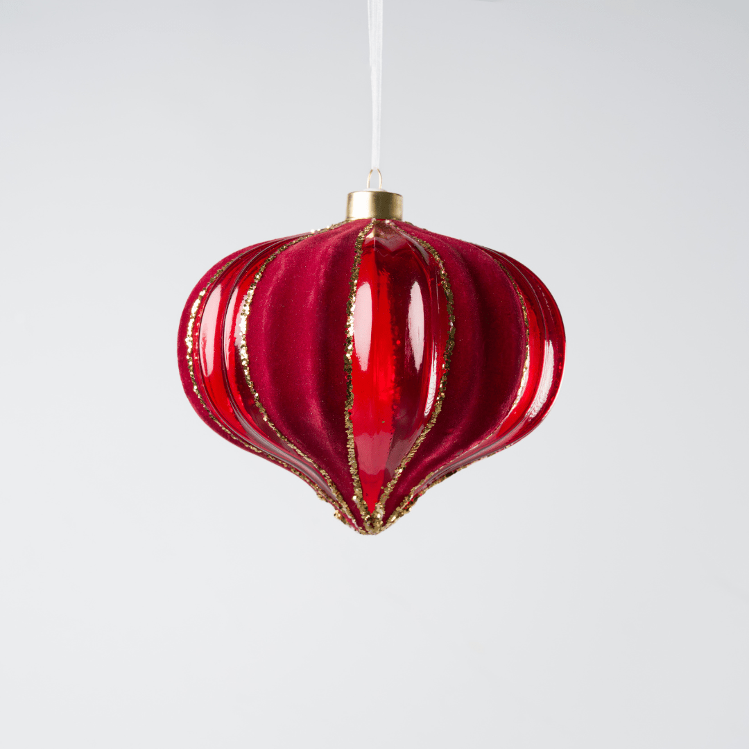 Burgundy & Champagne Onion Glass Ornament with Glitter