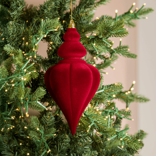 Burgundy Flocked Finial Ornament 10"