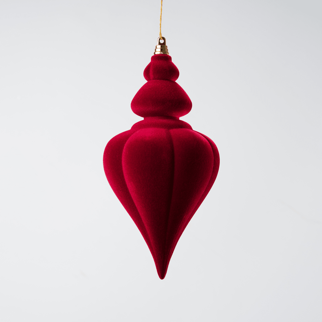 Burgundy Flocked Finial Ornament 10"