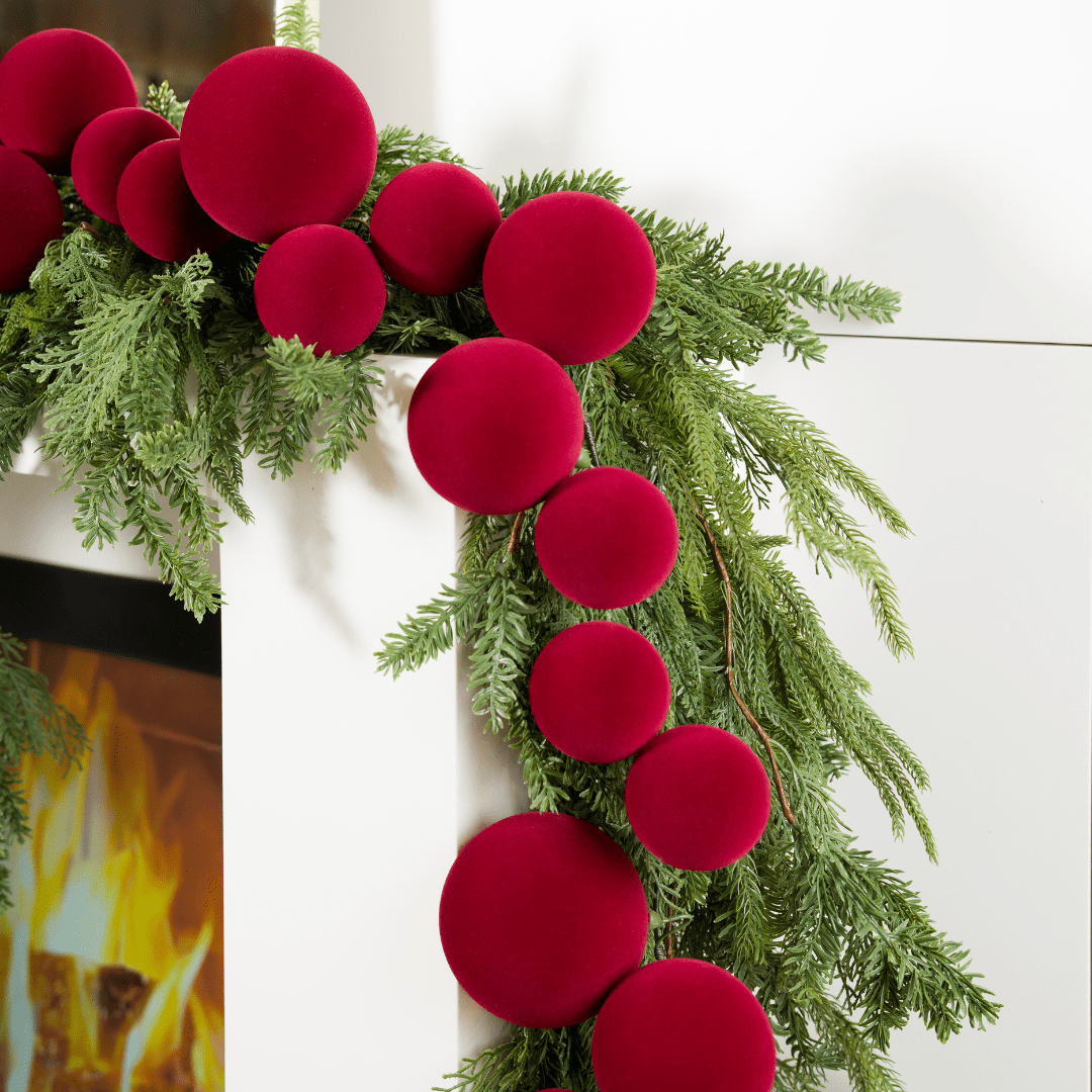 Burgundy Flocked Mixed Ornament Garland 6"
