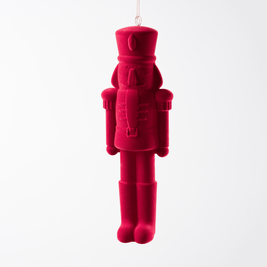Burgundy Flocked Nutcracker Ornament 12-Inch