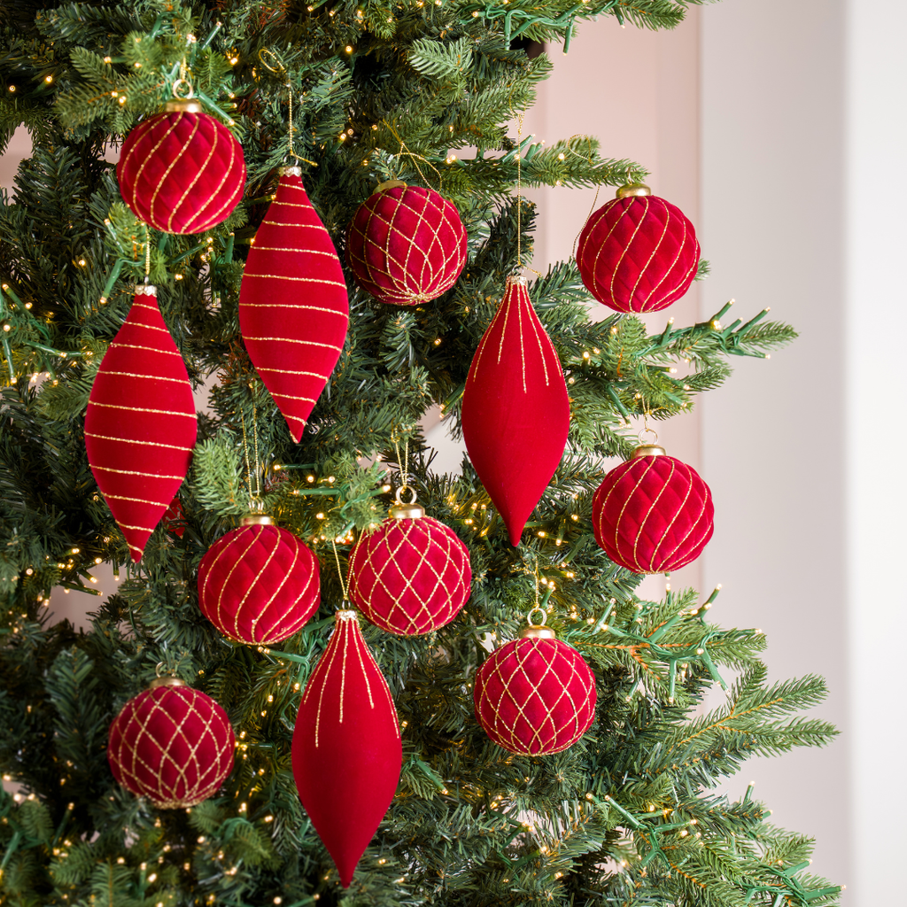 Burgundy Flocked Shatterproof 12-Piece Ornament Set