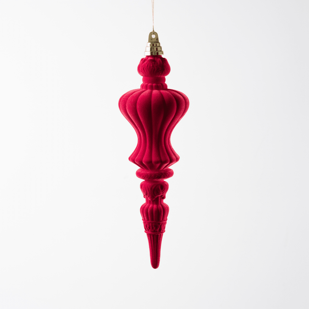 Burgundy Flocked Wire Finial Ornament 12"