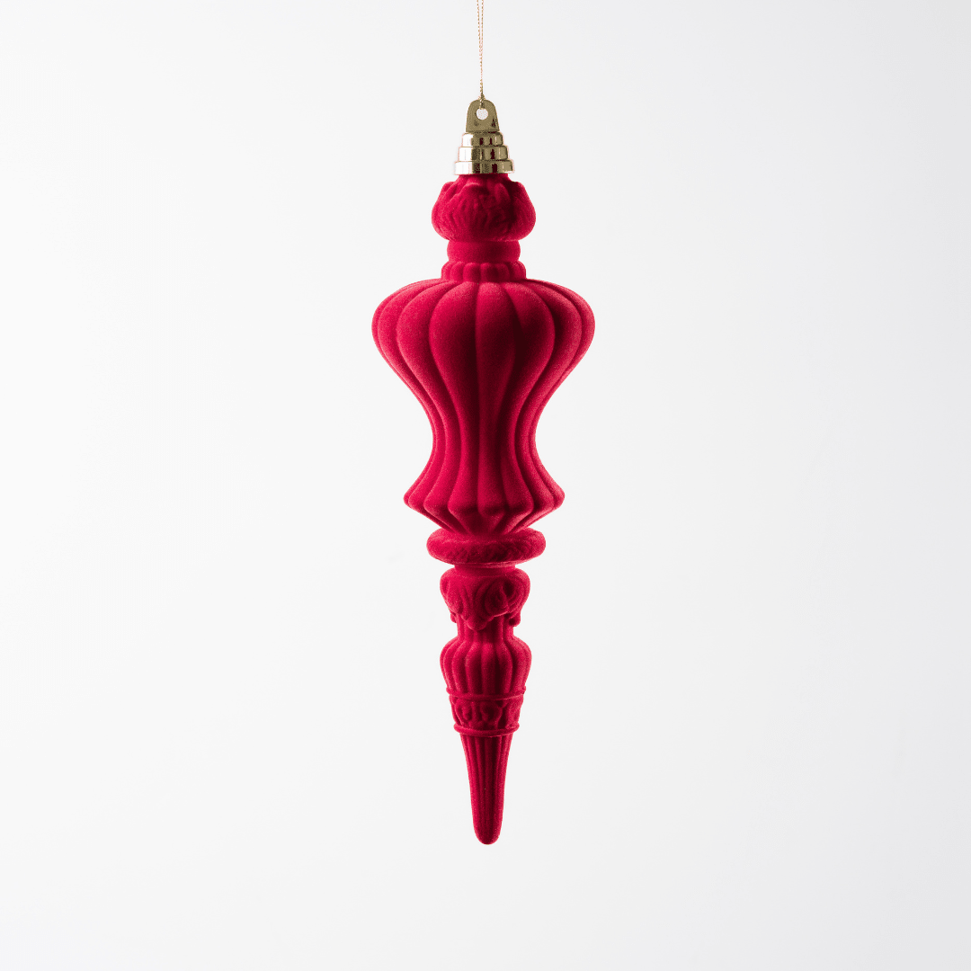 Burgundy Flocked Wire Finial Ornament 12"