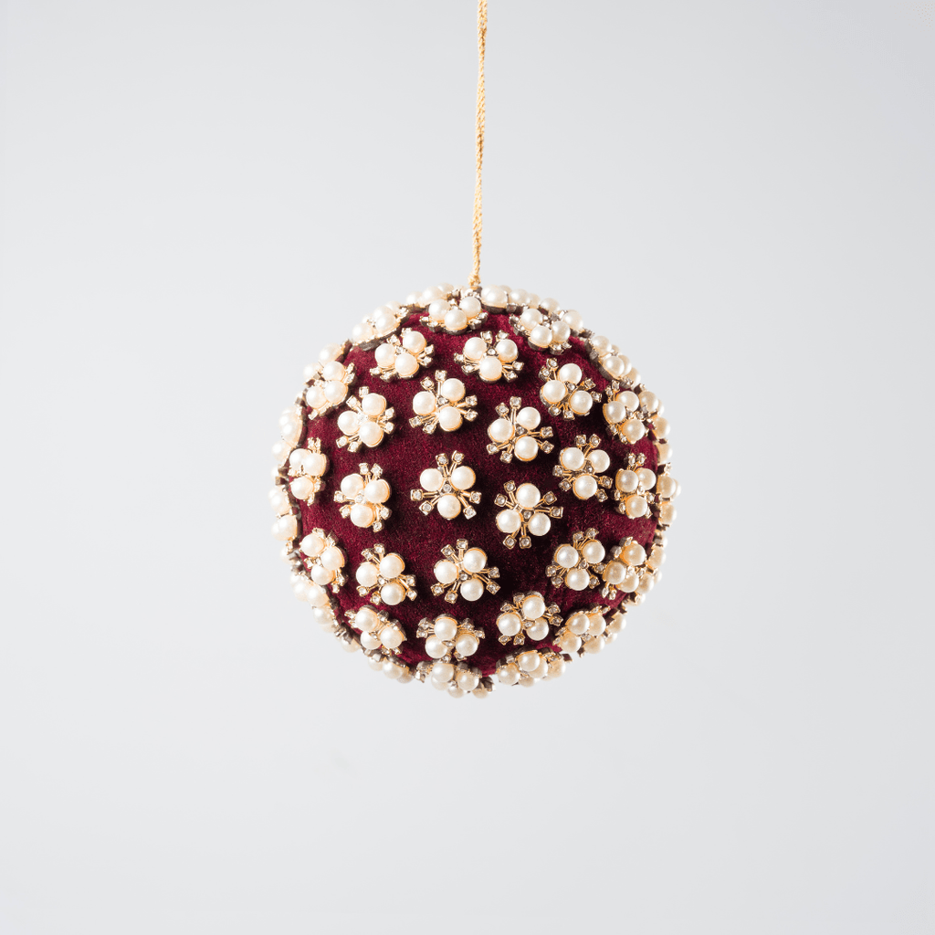 Burgundy Pearl & Rhinestone Velvet Ornament