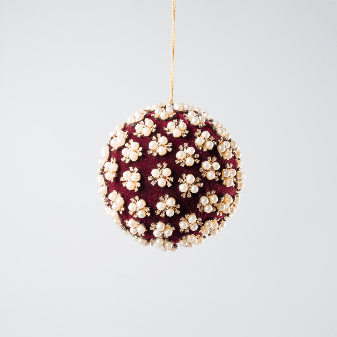 Burgundy Pearl & Rhinestone Velvet Ornament