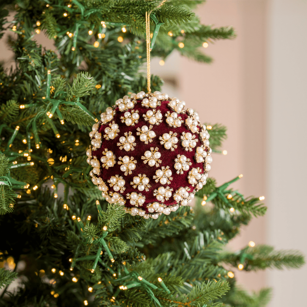 Burgundy Pearl & Rhinestone Velvet Ornament