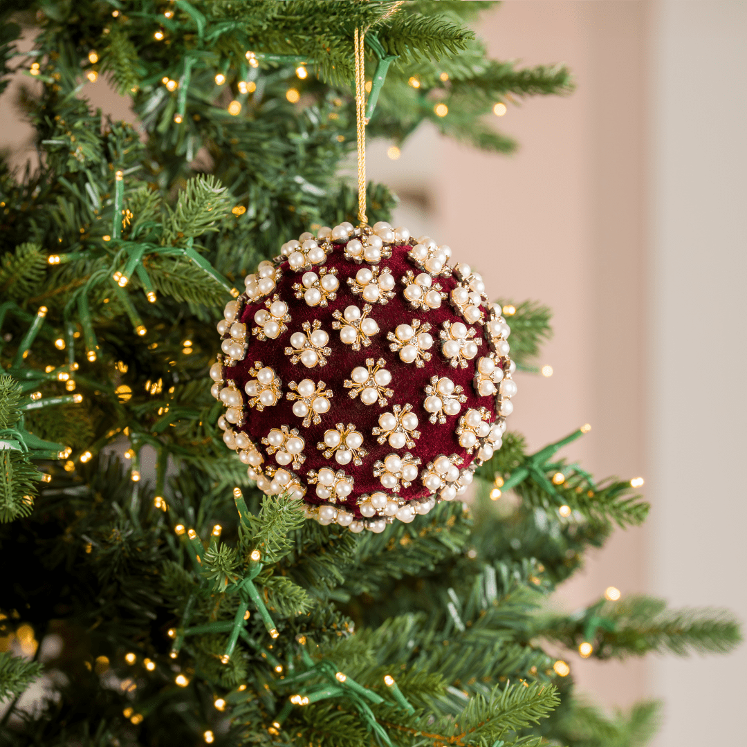 Burgundy Pearl & Rhinestone Velvet Ornament