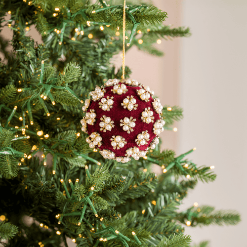 Burgundy Pearl & Rhinestone Velvet Ornament