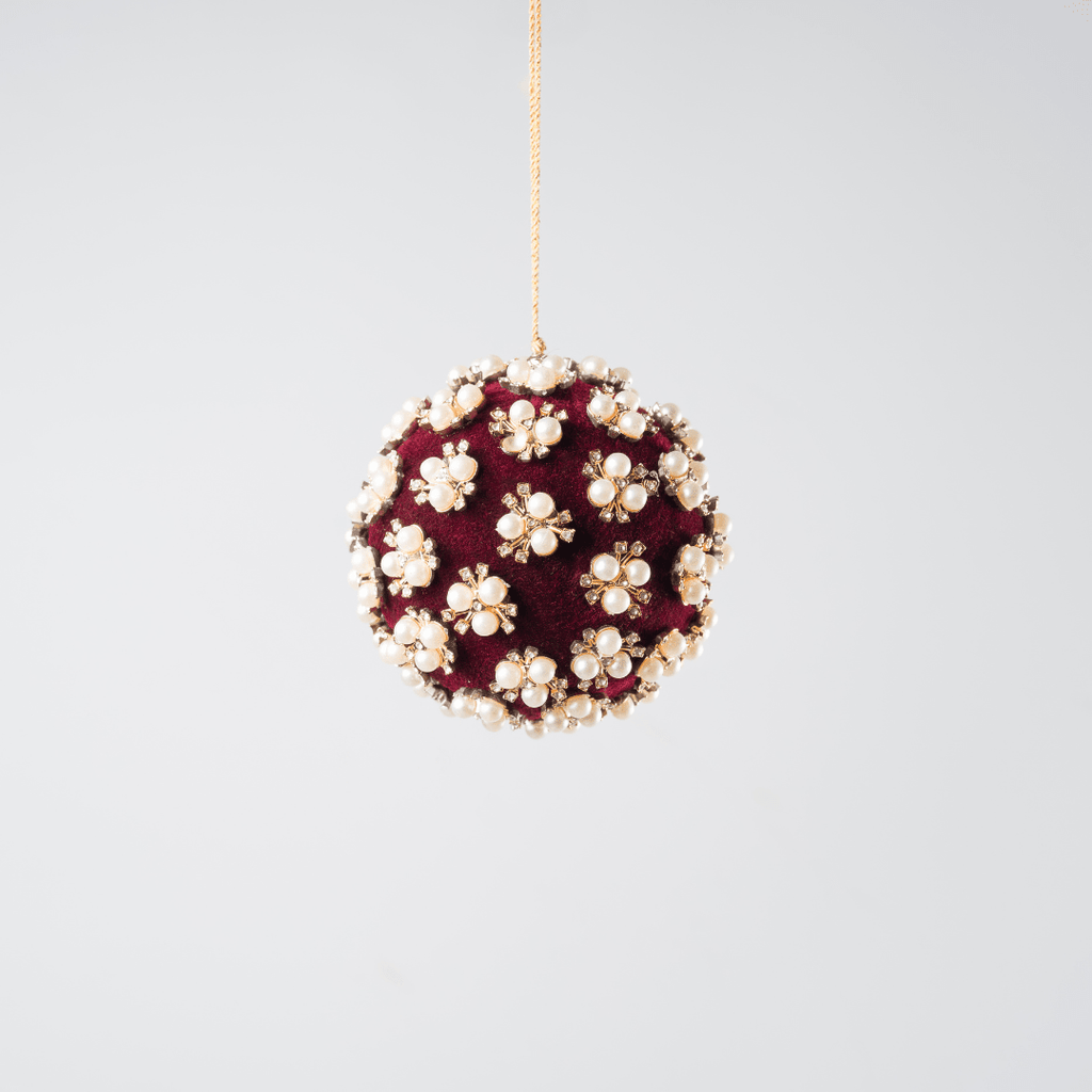 Burgundy Pearl & Rhinestone Velvet Ornament